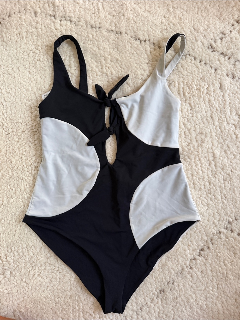 Mara Hoffman Black & White Cutout One-Piece Swimsuit with Front Tie